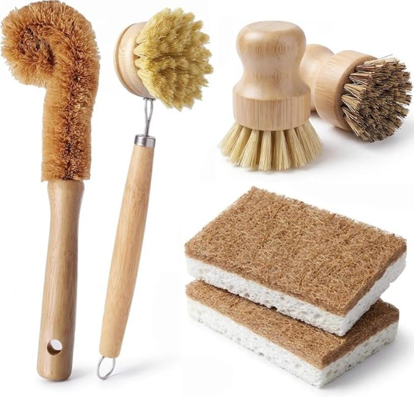 6 PCS Set Sikat Piring Bambu - - Substrate Coconut Fiber ulasan dan harga